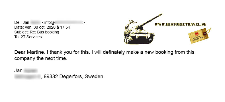 Dankesbrief von der Historic Travel